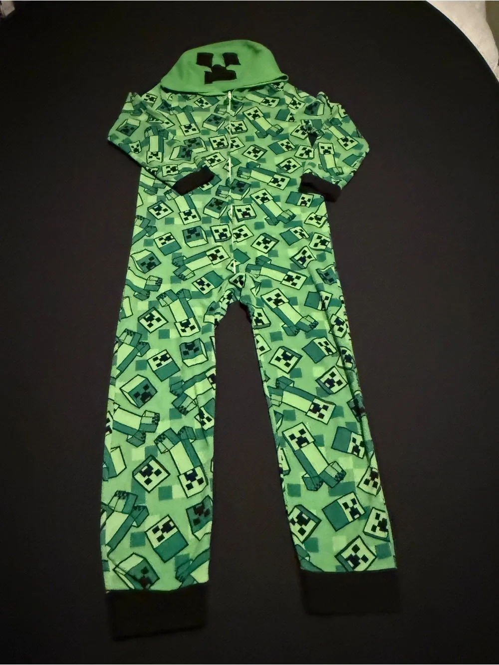 Minecraft Creeper Green Kids Hooded Onesie Pajamas